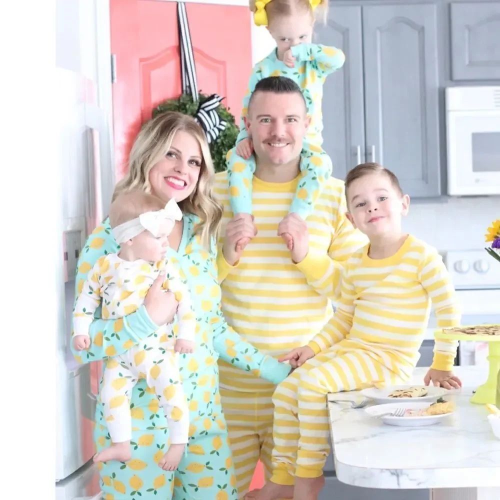 HA M Mint Green Yellow 💯Organic Cotton Long Sleeve Pajama Top Lemon Print